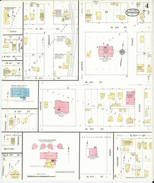 Sanborn Fire Insurance Map from Spencer, Clay County, Iowa (1909), Sheet #0004 - Historic Sanborn Fire Insurance Map Print, vintage old map wall art