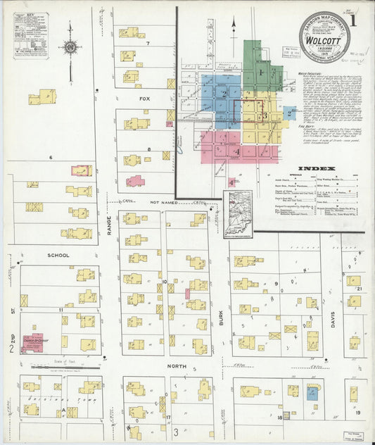Sanborn Fire Insurance Map from Wolcott, White County, Indiana (1919), Sheet #0001 - Complete Map Set gallery image, historic Sanborn map, vintage wall art, Indiana Indiana