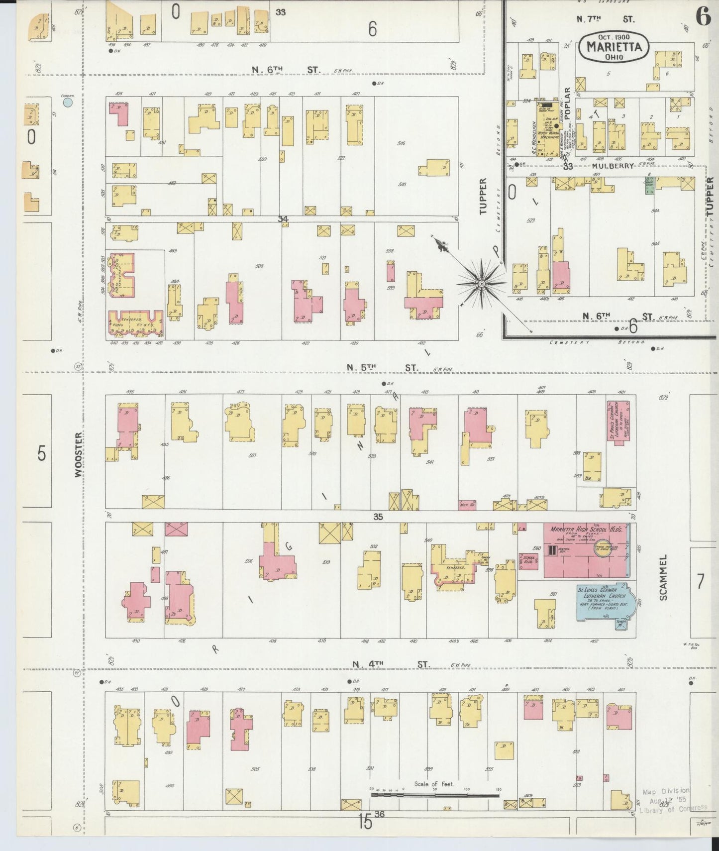 Sanborn Fire Insurance Map from Marietta, Washington County, Ohio (1900), Sheet #0006 - Historic Sanborn Fire Insurance Map Print, vintage old map wall art, antique decor, genealogy gift, Ohio Ohio map