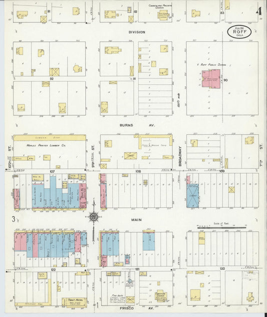Sanborn Fire Insurance Map from Roff, Pontotoc County, Oklahoma (1911), Sheet #0004 - Historic Sanborn Fire Insurance Map Print, vintage old map wall art, antique decor, genealogy gift, Oklahoma Oklahoma map