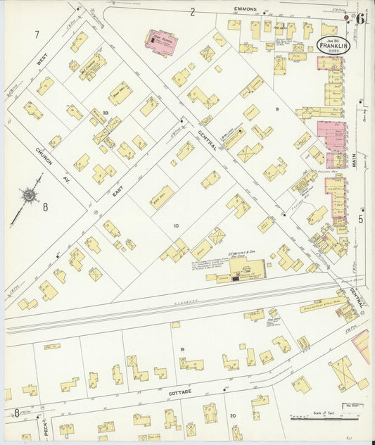 Sanborn Fire Insurance Map from Franklin, Norfolk County, Massachusetts (1911), Sheet #0006 - Historic Sanborn Fire Insurance Map Print, vintage old map wall art, antique decor, genealogy gift, Massachusetts Massachusetts map