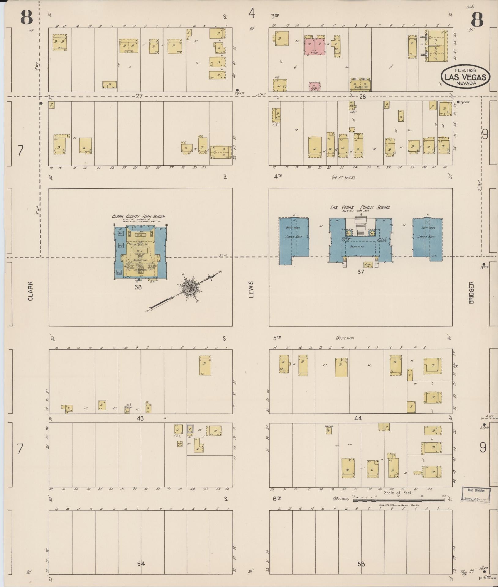 Sanborn Fire Insurance Map from Las Vegas, Clark County, Nevada (1923), Sheet #0008 - Complete Map Set gallery image, historic Sanborn map, vintage wall art, Nevada Nevada