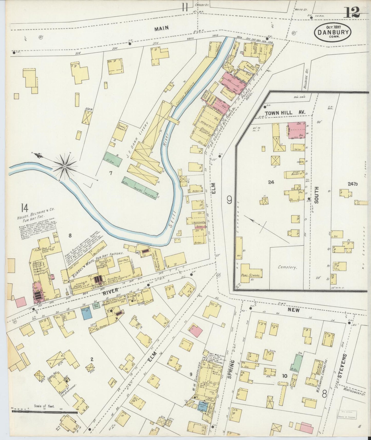 Sanborn Fire Insurance Map from Danbury, Fairfield County, Connecticut (1897), Sheet #0012 - Complete Map Set gallery image, historic Sanborn map, vintage wall art, Connecticut Connecticut