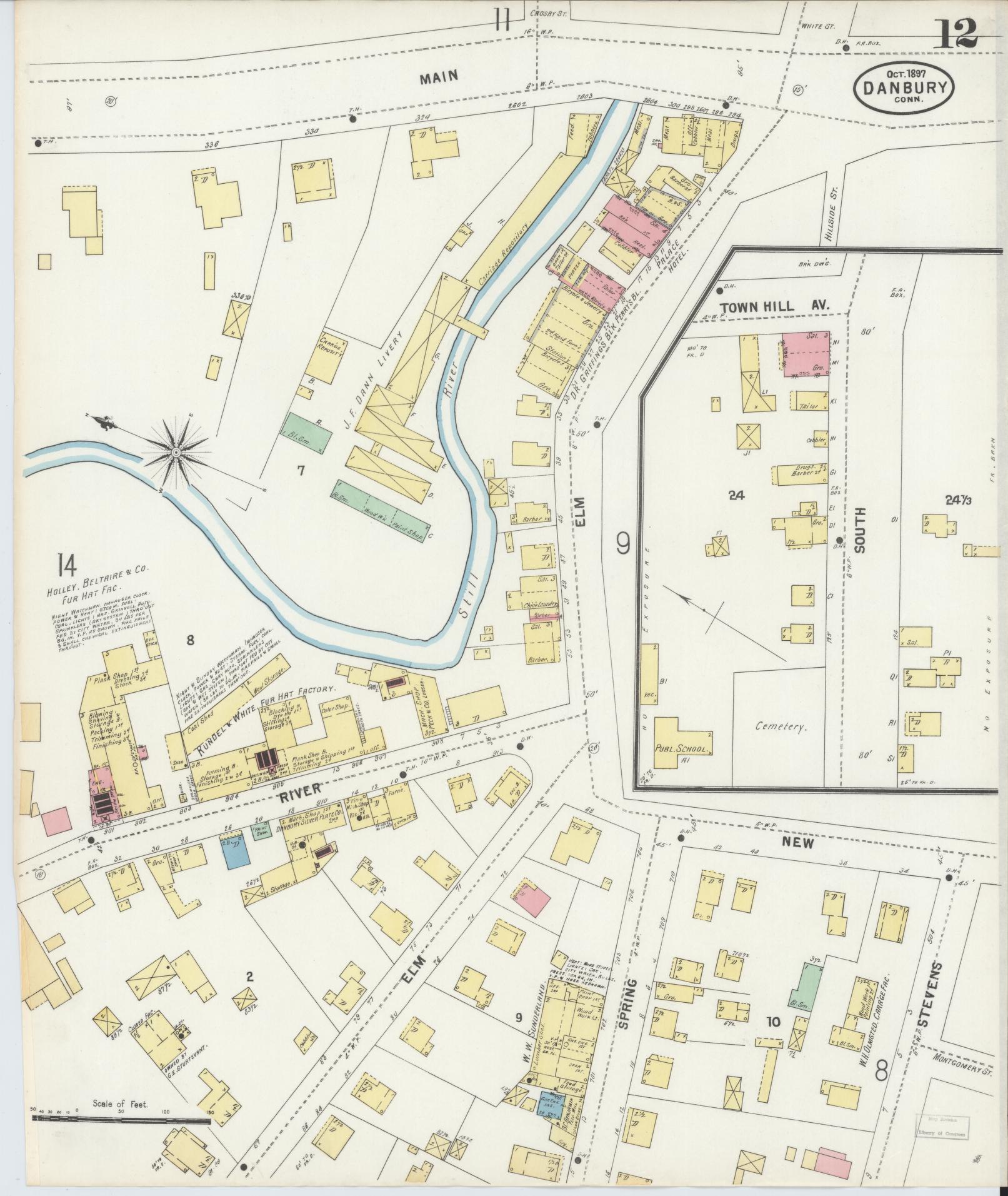 Sanborn Fire Insurance Map from Danbury, Fairfield County, Connecticut (1897), Sheet #0012 - Complete Map Set gallery image, historic Sanborn map, vintage wall art, Connecticut Connecticut