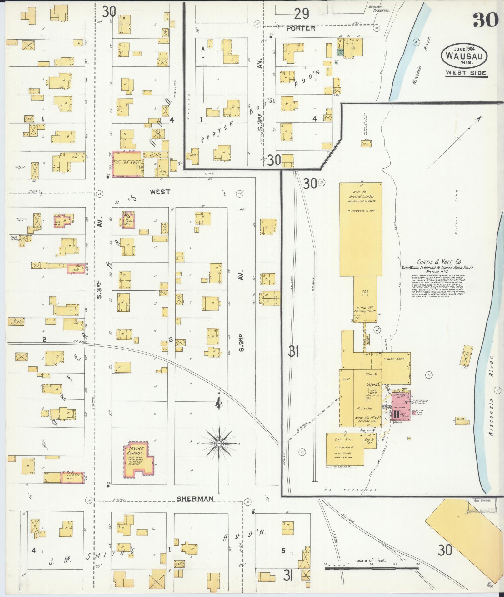 Sanborn Fire Insurance Map from Wausau, Marathon County, Wisconsin (1904), Sheet #0030 - Complete Map Set gallery image, historic Sanborn map, vintage wall art, Wisconsin Wisconsin