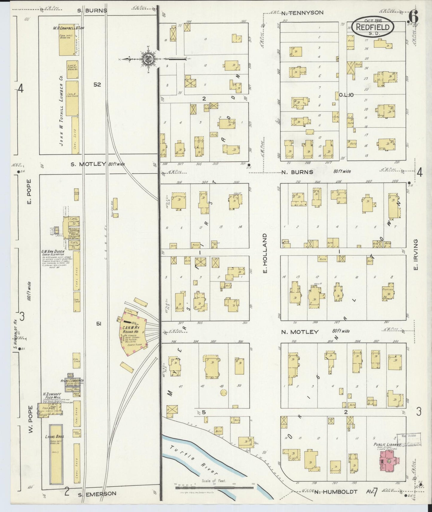 Sanborn Fire Insurance Map from Redfield, Spink County, South Dakota (1916), Sheet #0006 - Complete Map Set gallery image, historic Sanborn map, vintage wall art, South Dakota South Dakota
