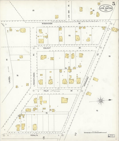 Sanborn Fire Insurance Map from Los Gatos, Santa Clara County, California (1904), Sheet #0005 - Complete Map Set gallery image, historic Sanborn map, vintage wall art, California California