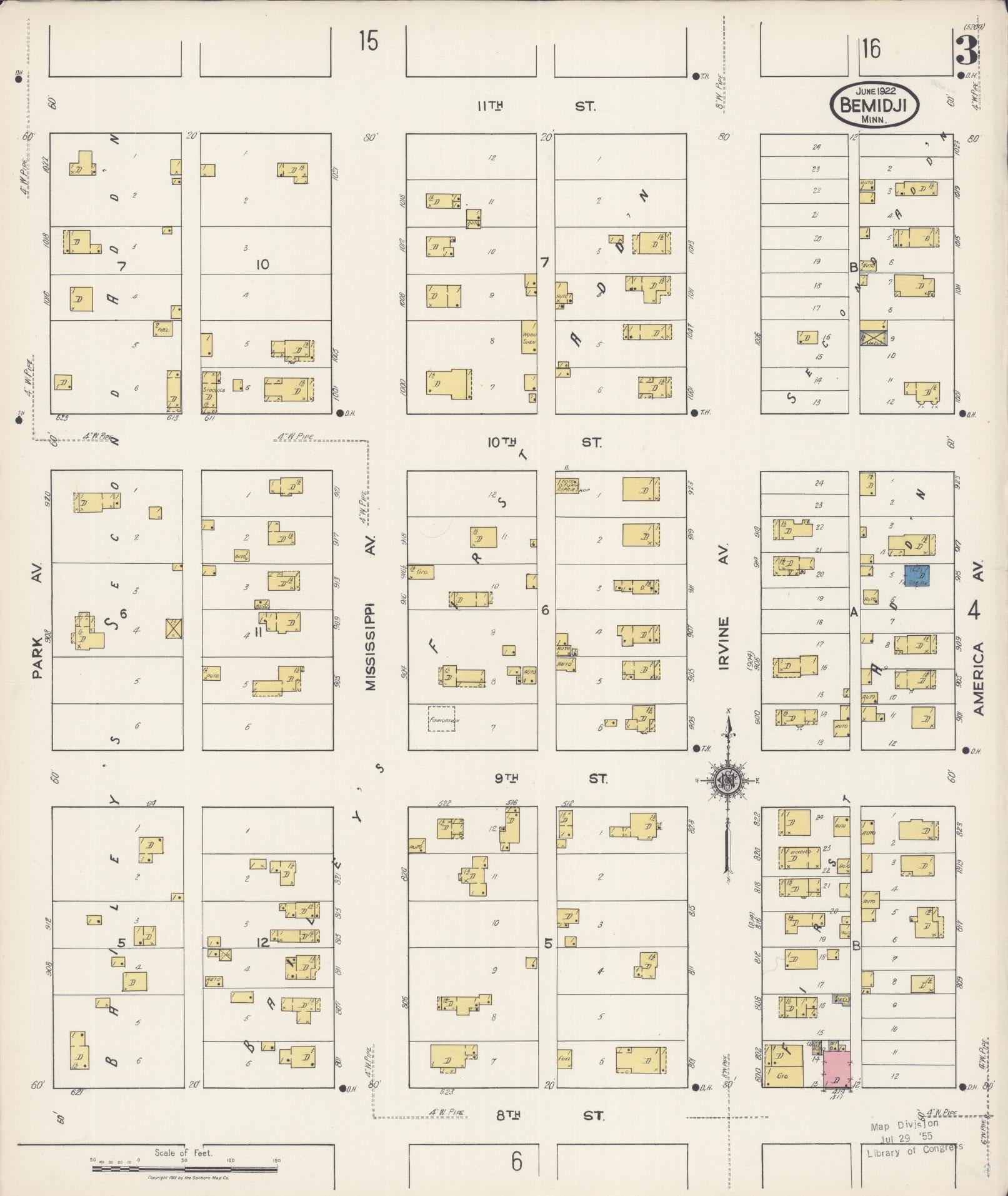 Sanborn Fire Insurance Map from Bemidji, Beltrami County, Minnesota (1922), Sheet #0003 - Complete Map Set gallery image, historic Sanborn map, vintage wall art, Minnesota Minnesota