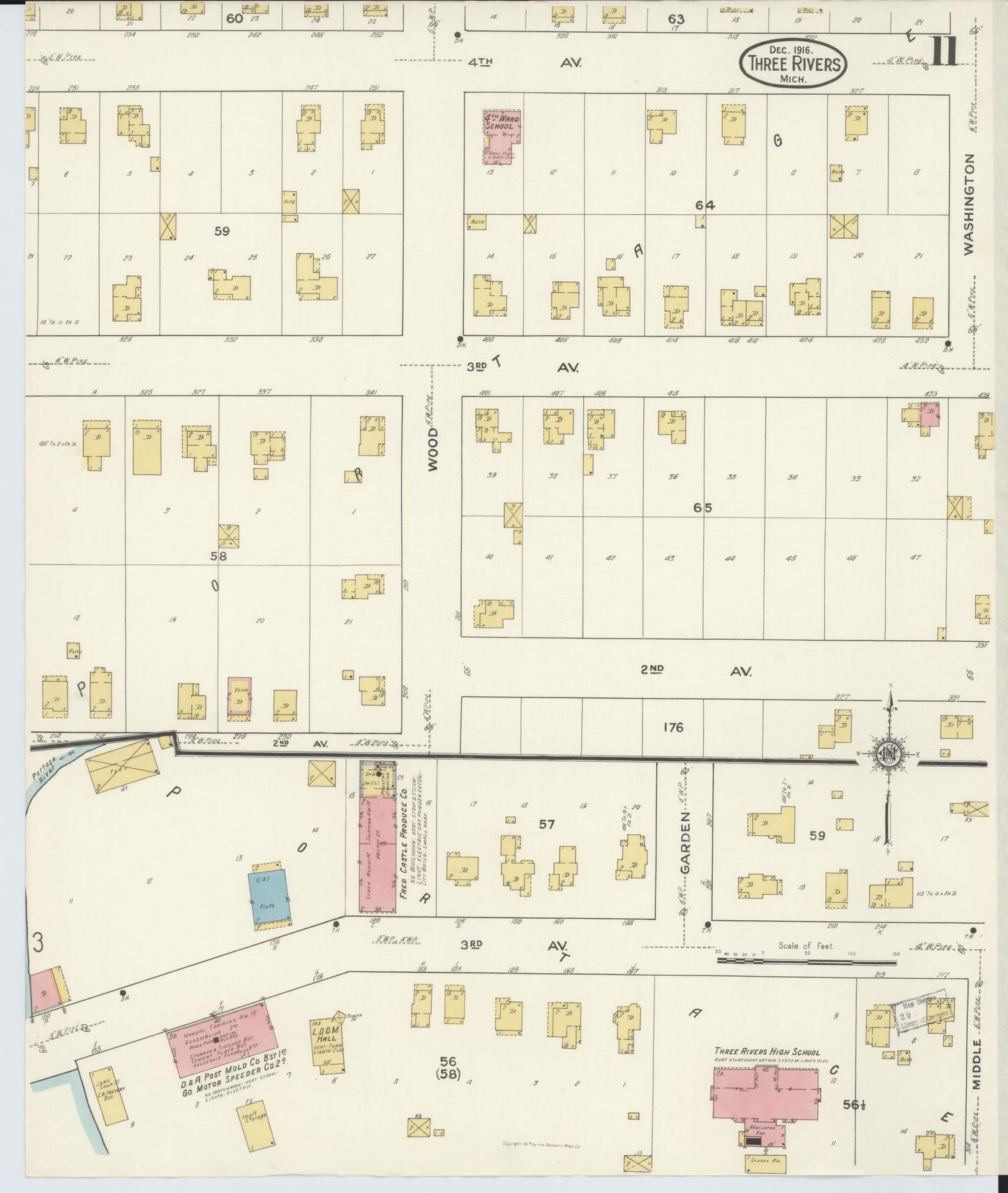 Sanborn Fire Insurance Map from Three Rivers, Saint Joseph County, Michigan (1916), Sheet #0011 - Complete Map Set gallery image, historic Sanborn map, vintage wall art, Michigan Michigan