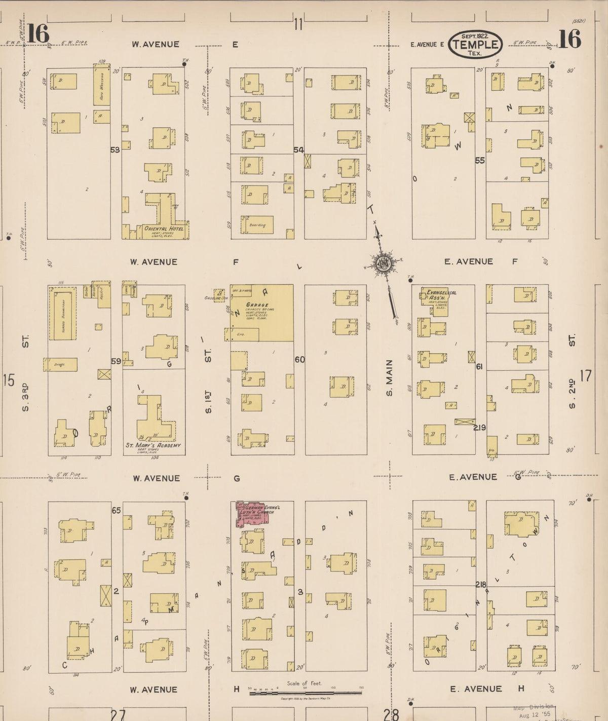 Sanborn Fire Insurance Map from Temple, Bell County, Texas (1922), Sheet #0016 - Historic Sanborn Fire Insurance Map Print, vintage old map wall art, antique decor, genealogy gift, Texas Texas map