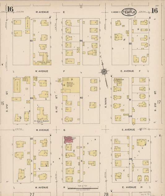 Sanborn Fire Insurance Map from Temple, Bell County, Texas (1922), Sheet #0016 - Historic Sanborn Fire Insurance Map Print, vintage old map wall art, antique decor, genealogy gift, Texas Texas map