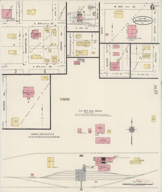 Sanborn Fire Insurance Map from Johnston City, Williamson County, Illinois (1922), Sheet #0006 - Historic Sanborn Fire Insurance Map Print, vintage old map wall art, antique decor, genealogy gift, Illinois Illinois map