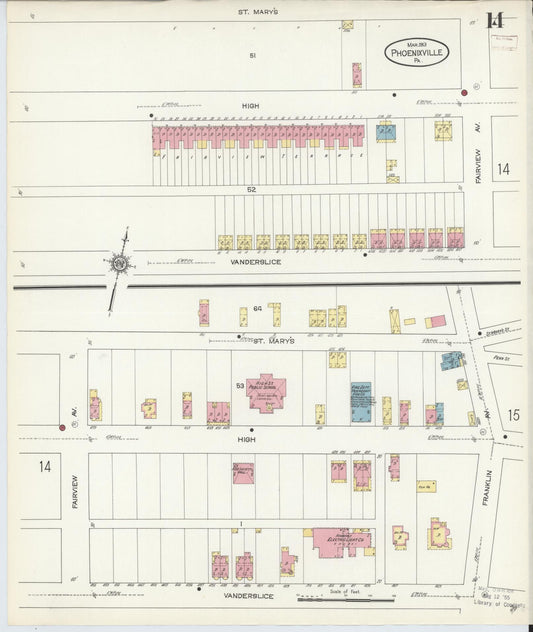 Sanborn Fire Insurance Map from Phoenixville, Chester County, Pennsylvania (1913), Sheet #0014 - Historic Sanborn Fire Insurance Map Print, vintage old map wall art, antique decor, genealogy gift, Pennsylvania Pennsylvania map