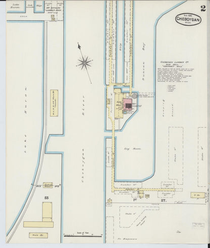 Sanborn Fire Insurance Map from Cheboygan, Cheboygan County, Michigan (1890), Sheet #0002 - Historic Sanborn Fire Insurance Map Print, vintage old map wall art, antique decor, genealogy gift, Michigan Michigan map