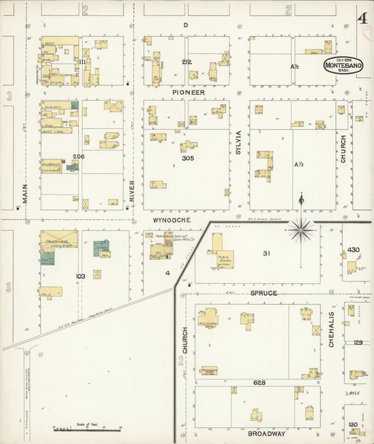 Sanborn Fire Insurance Map from Montesano, Grays Harbor County, Washington (1894), Sheet #0004 - Historic Sanborn Fire Insurance Map Print, vintage old map wall art, antique decor, genealogy gift, Washington Washington map