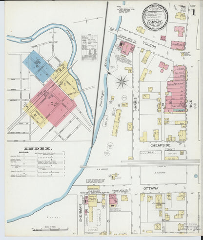 Sanborn Fire Insurance Map from Elmore, Ottawa County, Ohio (1893), Sheet #0001 - Historic Sanborn Fire Insurance Map Print, vintage old map wall art, antique decor, genealogy gift, Ohio Ohio map