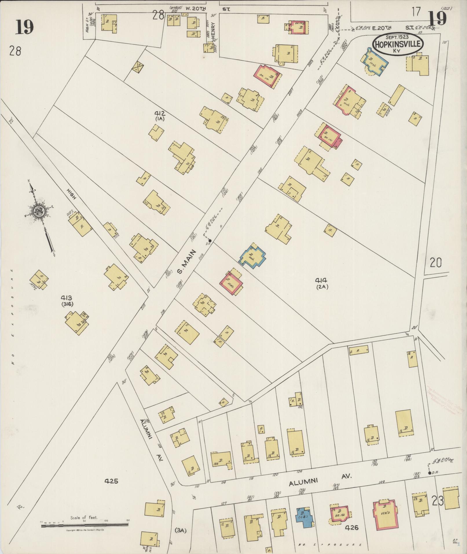 Sanborn Fire Insurance Map from Hopkinsville, Christian County, Kentucky (1923), Sheet #0019 - Historic Sanborn Fire Insurance Map Print, vintage old map wall art, antique decor, genealogy gift, Kentucky Kentucky map