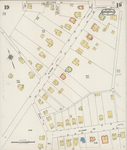 Sanborn Fire Insurance Map from Hopkinsville, Christian County, Kentucky (1923), Sheet #0019 - Historic Sanborn Fire Insurance Map Print, vintage old map wall art, antique decor, genealogy gift, Kentucky Kentucky map