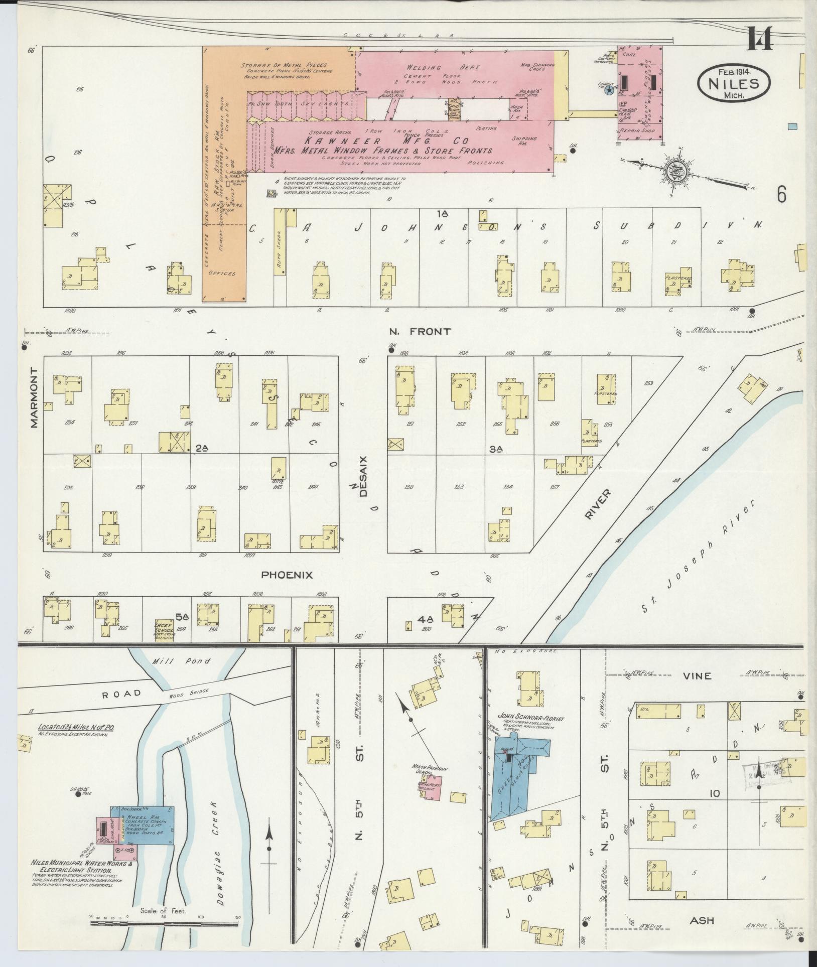 Sanborn Fire Insurance Map from Niles, Berrien County, Michigan (1914), Sheet #0014 - Complete Map Set gallery image, historic Sanborn map, vintage wall art, Michigan Michigan