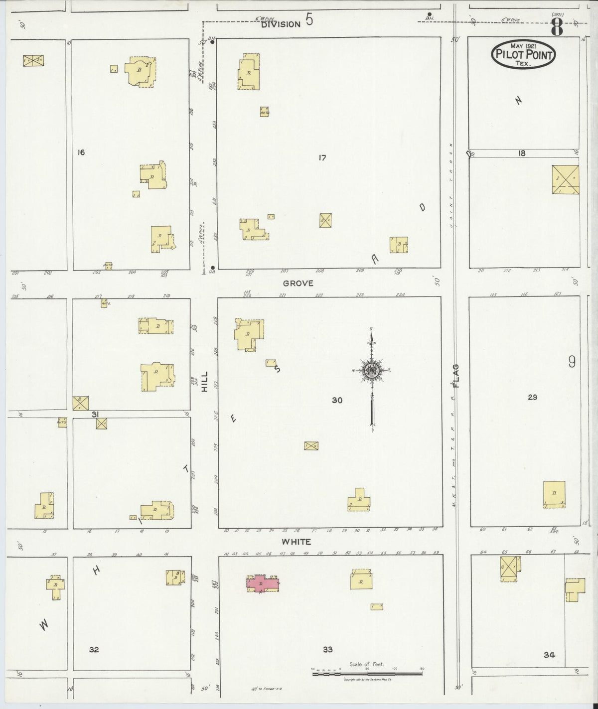 Sanborn Fire Insurance Map from Pilot Point, Denton County, Texas (1921), Sheet #0008 - Complete Map Set gallery image, historic Sanborn map, vintage wall art, Texas Texas