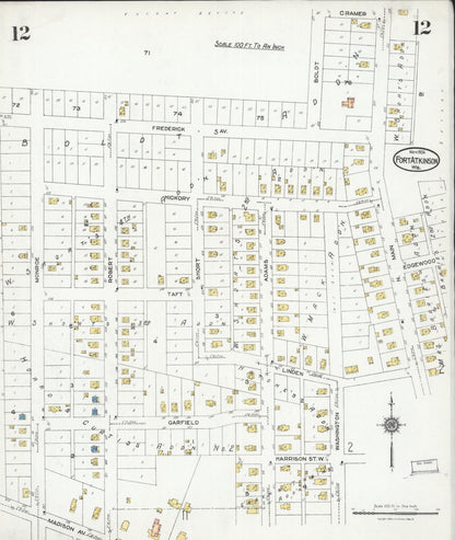 Sanborn Fire Insurance Map from Fort Atkinson, Jefferson County, Wisconsin (1924), Sheet #0012 - Historic Sanborn Fire Insurance Map Print, vintage old map wall art, antique decor, genealogy gift, Wisconsin Wisconsin map