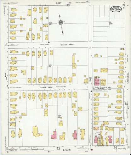 Sanborn Fire Insurance Map from Batavia, Genesee County, New York (1919), Sheet #0007 - Historic Sanborn Fire Insurance Map Print, vintage old map wall art, antique decor, genealogy gift, New York New York map