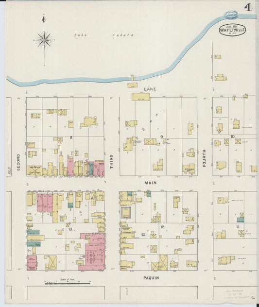 Sanborn Fire Insurance Map from Waterville, Le Sueur County, Minnesota (1894), Sheet #0004 - Historic Sanborn Fire Insurance Map Print, vintage old map wall art, antique decor, genealogy gift, Minnesota Minnesota map
