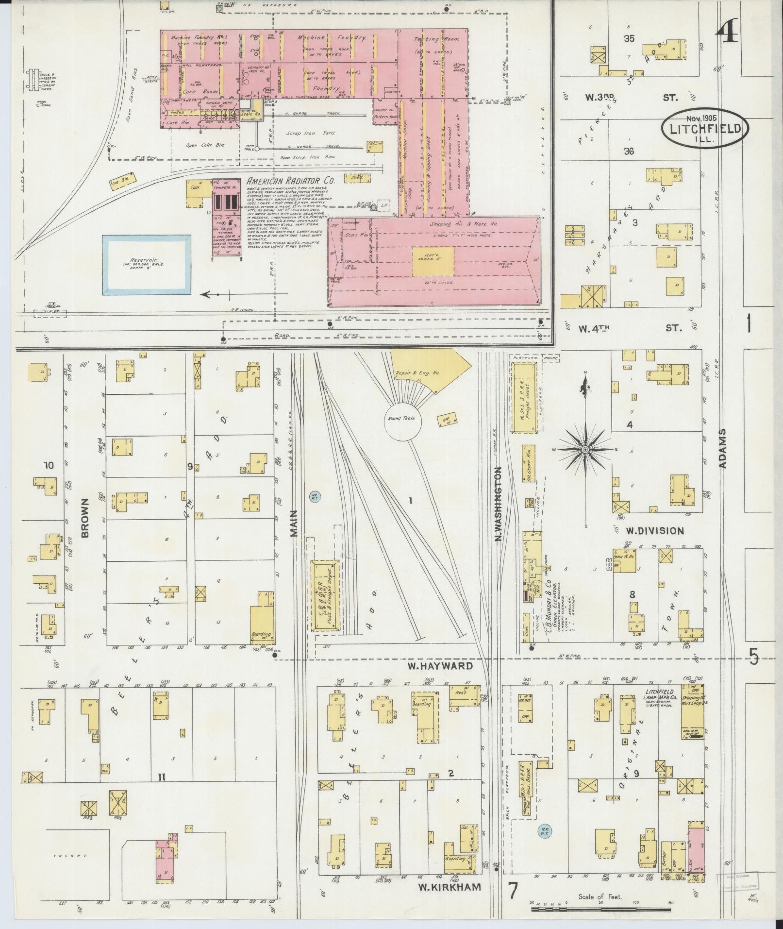Sanborn Fire Insurance Map from Litchfield, Montgomery County, Illinois (1905), Sheet #0004 - Complete Map Set gallery image, historic Sanborn map, vintage wall art, Illinois Illinois