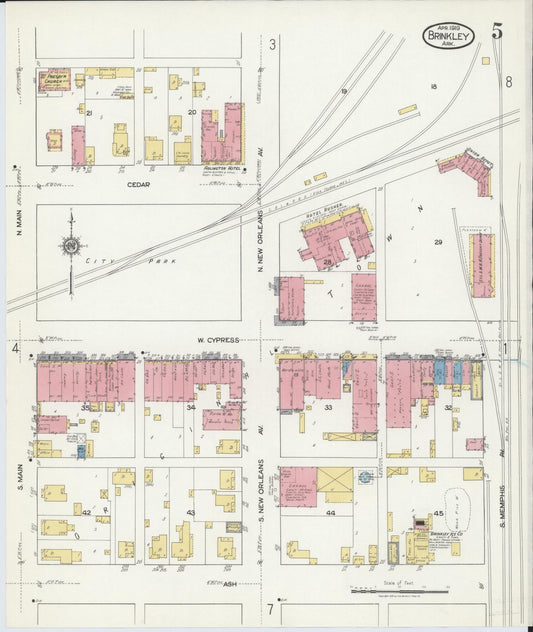 Sanborn Fire Insurance Map from Brinkley, Monroe County, Arkansas (1919), Sheet #0005 - Historic Sanborn Fire Insurance Map Print, vintage old map wall art, antique decor, genealogy gift, Arkansas Arkansas map