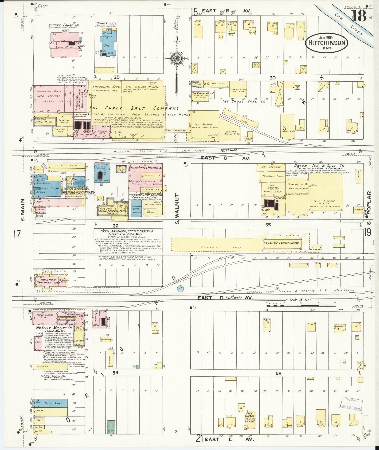Sanborn Fire Insurance Map from Hutchinson, Reno County, Kansas (1909), Sheet #0018 - Complete Map Set gallery image, historic Sanborn map, vintage wall art, Kansas Kansas