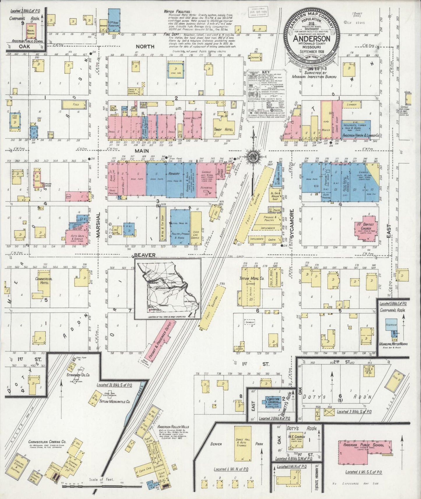 Sanborn Fire Insurance Map from Anderson, Mcdonald County, Missouri (1928), Sheet #0001 - Historic Sanborn Fire Insurance Map Print, vintage old map wall art, antique decor, genealogy gift, Missouri Missouri map