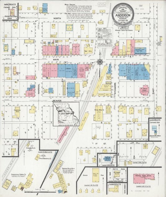 Sanborn Fire Insurance Map from Anderson, Mcdonald County, Missouri (1928), Sheet #0001 - Historic Sanborn Fire Insurance Map Print, vintage old map wall art, antique decor, genealogy gift, Missouri Missouri map