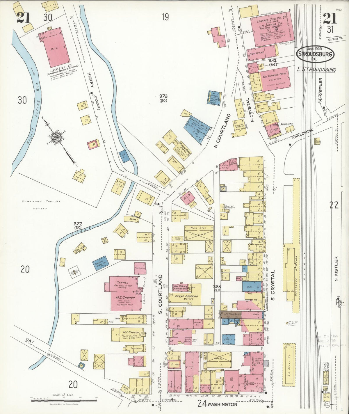 Sanborn Fire Insurance Map from Stroudsburg, Monroe County, Pennsylvania (1923), Sheet #0021 - Complete Map Set gallery image, historic Sanborn map, vintage wall art, Pennsylvania Pennsylvania