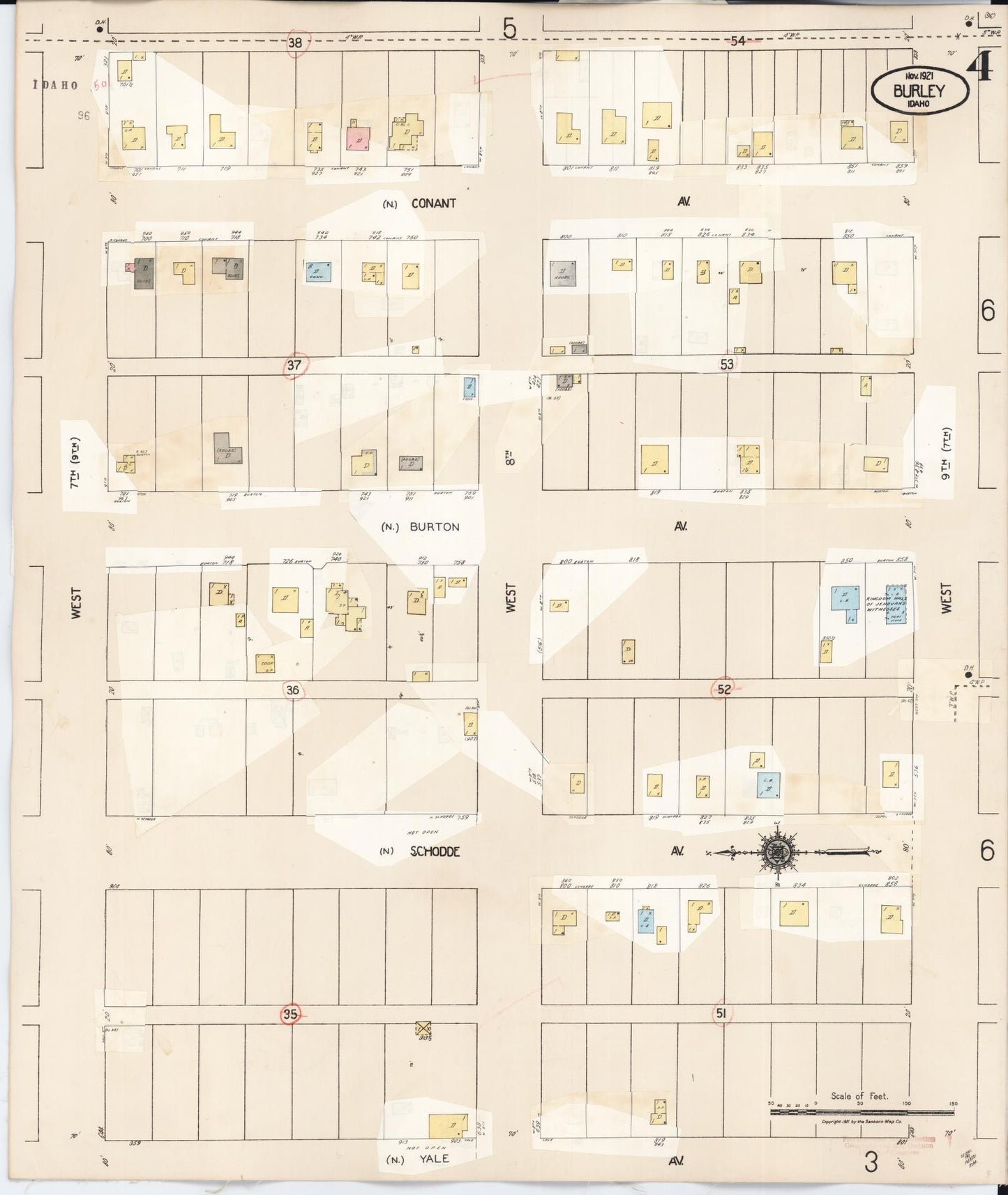 Sanborn Fire Insurance Map from Burley, Cassia County, Idaho (1949), Sheet #0004 - Complete Map Set gallery image, historic Sanborn map, vintage wall art, Idaho Idaho