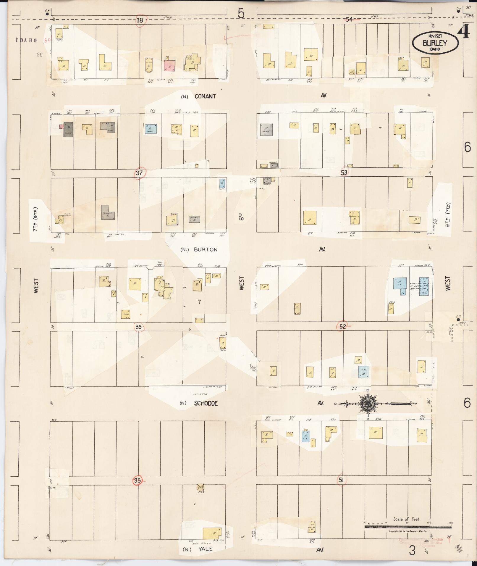 Sanborn Fire Insurance Map from Burley, Cassia County, Idaho (1949), Sheet #0004 - Complete Map Set gallery image, historic Sanborn map, vintage wall art, Idaho Idaho