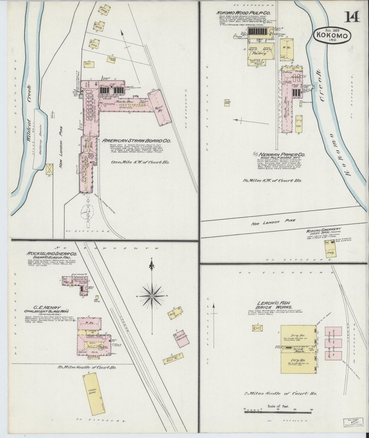 Sanborn Fire Insurance Map from Kokomo, Howard County, Indiana (1889), Sheet #0014 - Historic Sanborn Fire Insurance Map Print, vintage old map wall art, antique decor, genealogy gift, Indiana Indiana map
