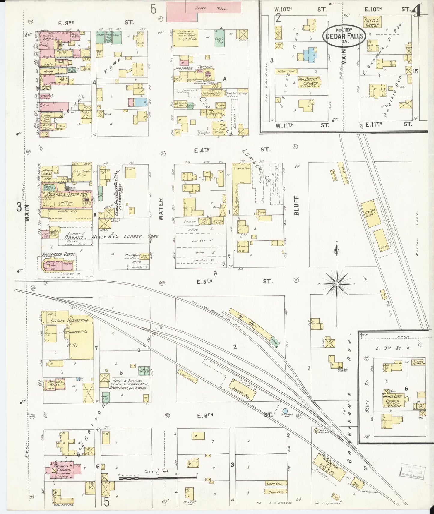 Sanborn Fire Insurance Map from Cedar Falls, Black Hawk County, Iowa (1897), Sheet #0004 - Historic Sanborn Fire Insurance Map Print, vintage old map wall art
