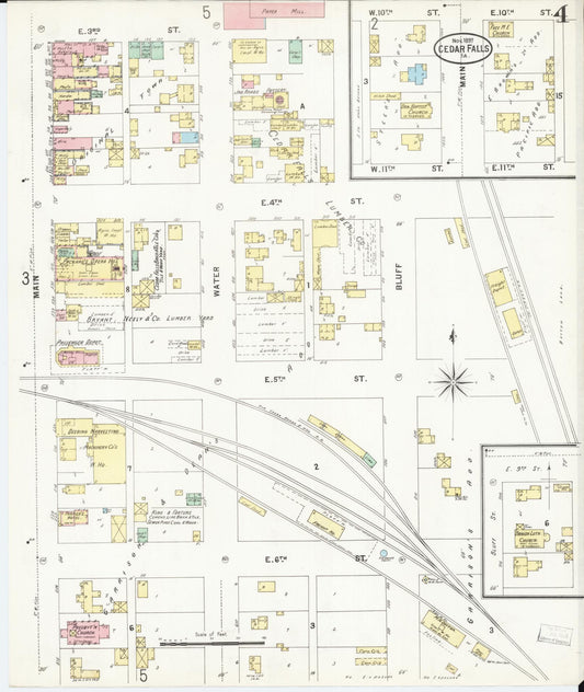 Sanborn Fire Insurance Map from Cedar Falls, Black Hawk County, Iowa (1897), Sheet #0004 - Historic Sanborn Fire Insurance Map Print, vintage old map wall art