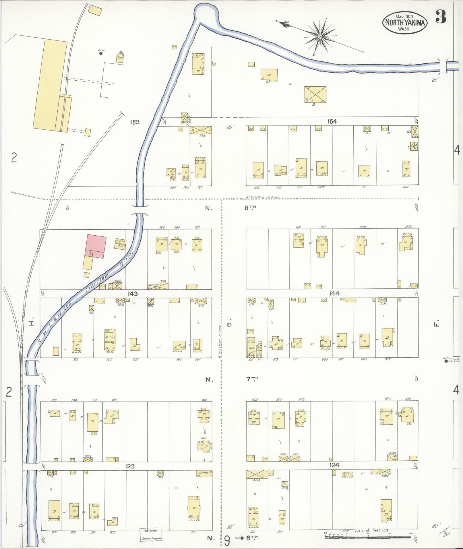 Sanborn Fire Insurance Map from North Yakima, Yakima County, Washington (1909), Sheet #0003 - Historic Sanborn Fire Insurance Map Print, vintage old map wall art, antique decor, genealogy gift, Washington Washington map