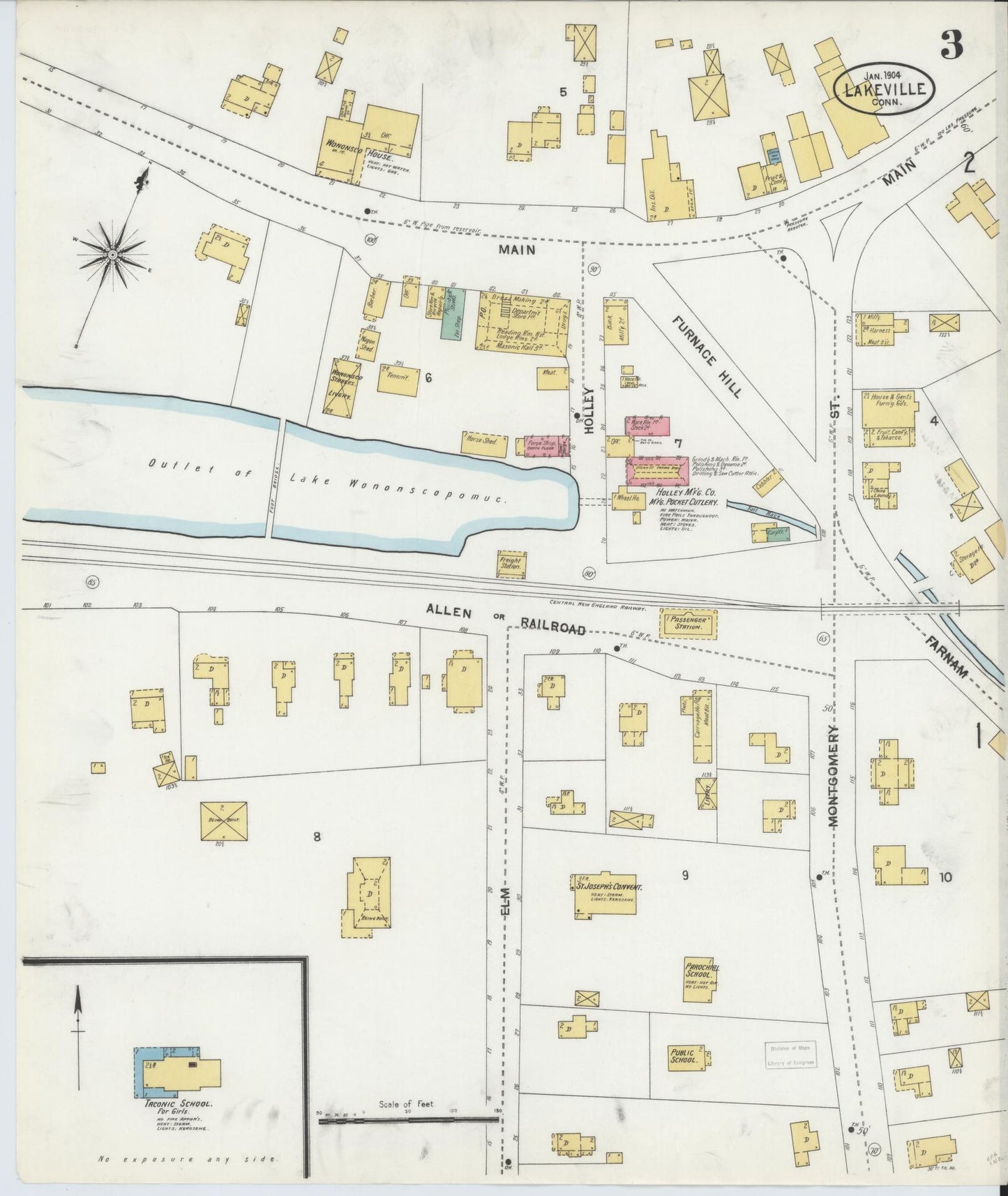 Sanborn Fire Insurance Map from Lakeville, Litchfield County, Connecticut (1904), Sheet #0003 - Complete Map Set gallery image, historic Sanborn map, vintage wall art, Connecticut Connecticut