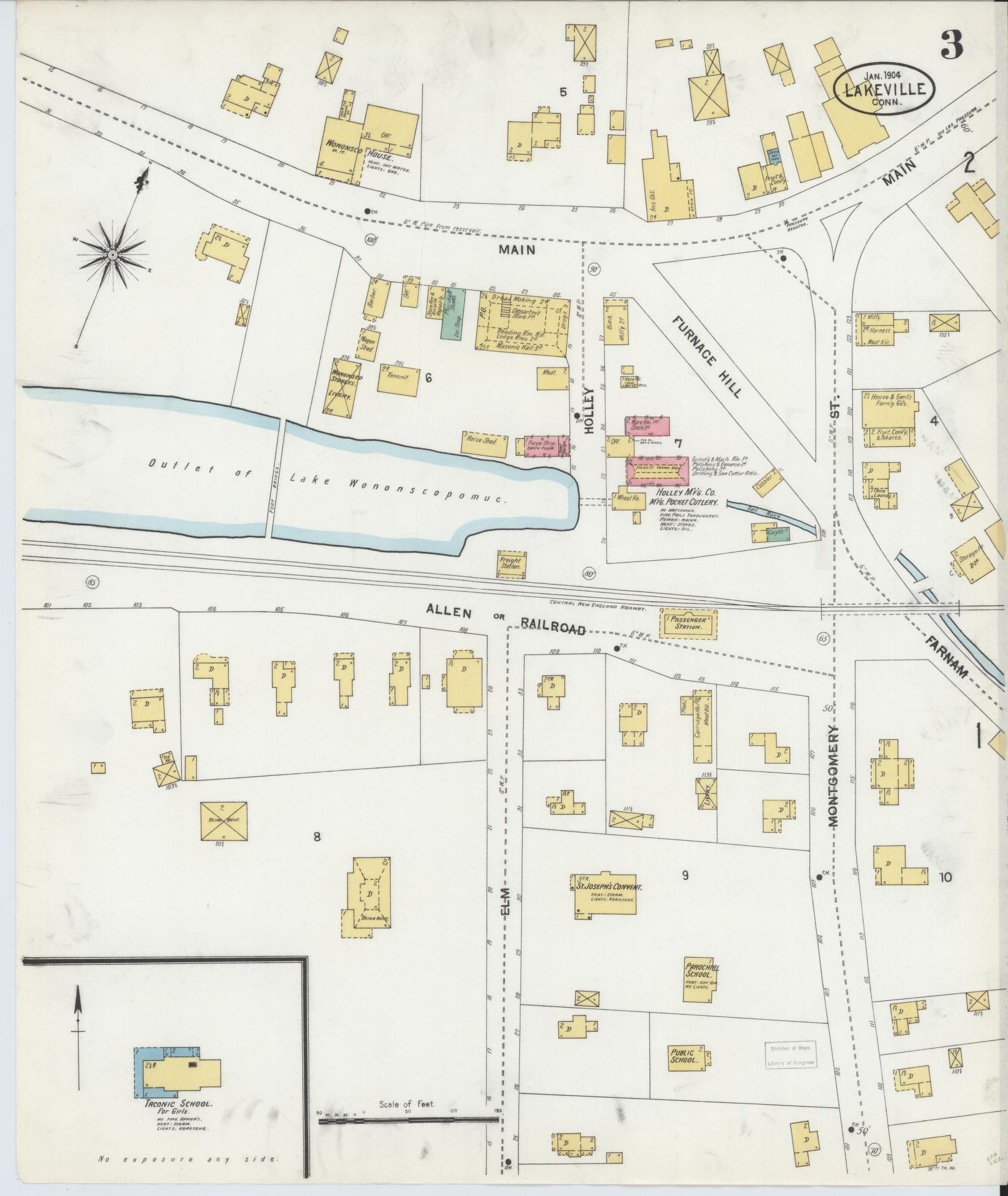 Sanborn Fire Insurance Map from Lakeville, Litchfield County, Connecticut (1904), Sheet #0003 - Complete Map Set gallery image, historic Sanborn map, vintage wall art, Connecticut Connecticut
