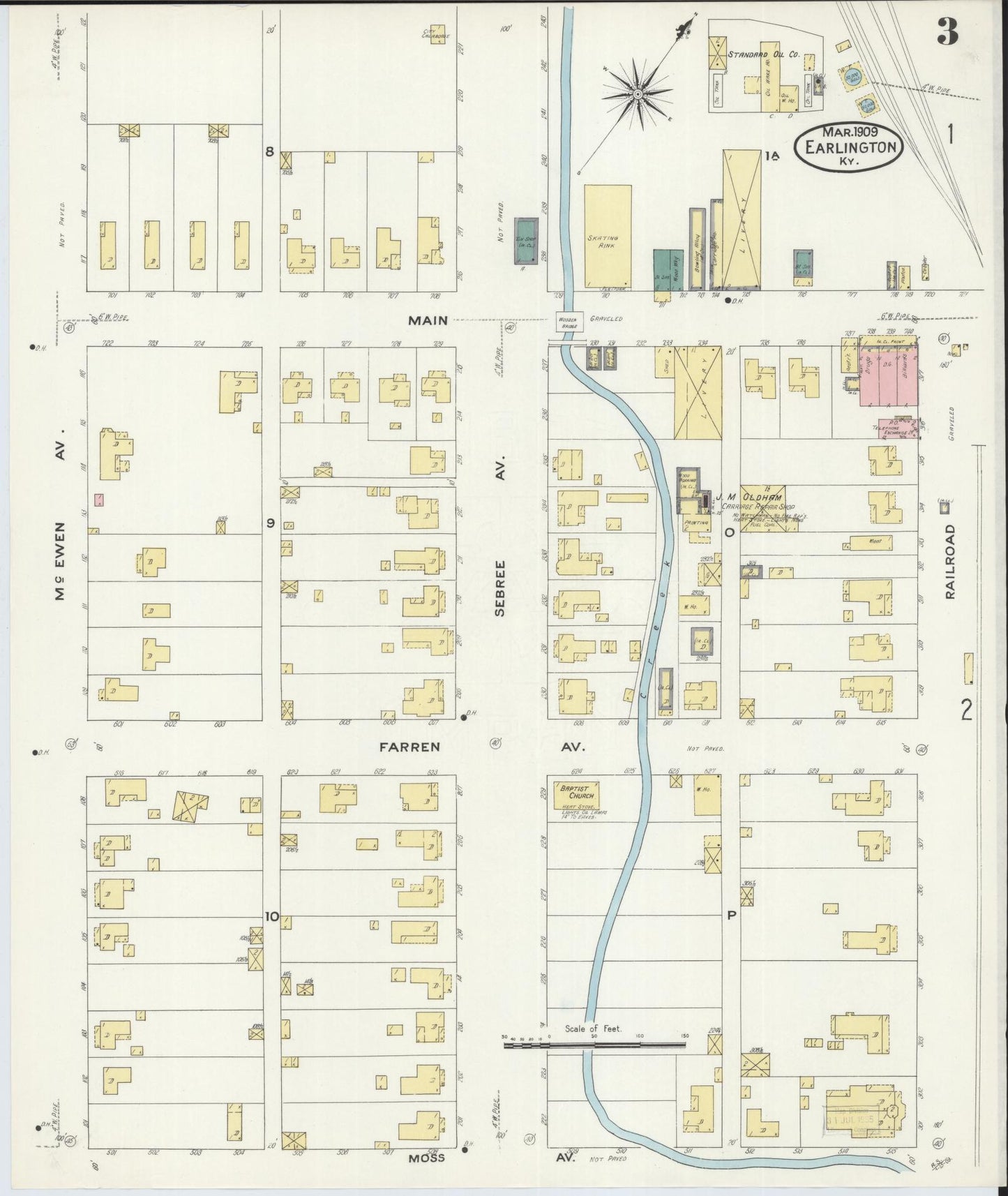 Sanborn Fire Insurance Map from Earlington, Hopkins County, Kentucky (1909), Sheet #0003 - Historic Sanborn Fire Insurance Map Print, vintage old map wall art, antique decor, genealogy gift, Kentucky Kentucky map