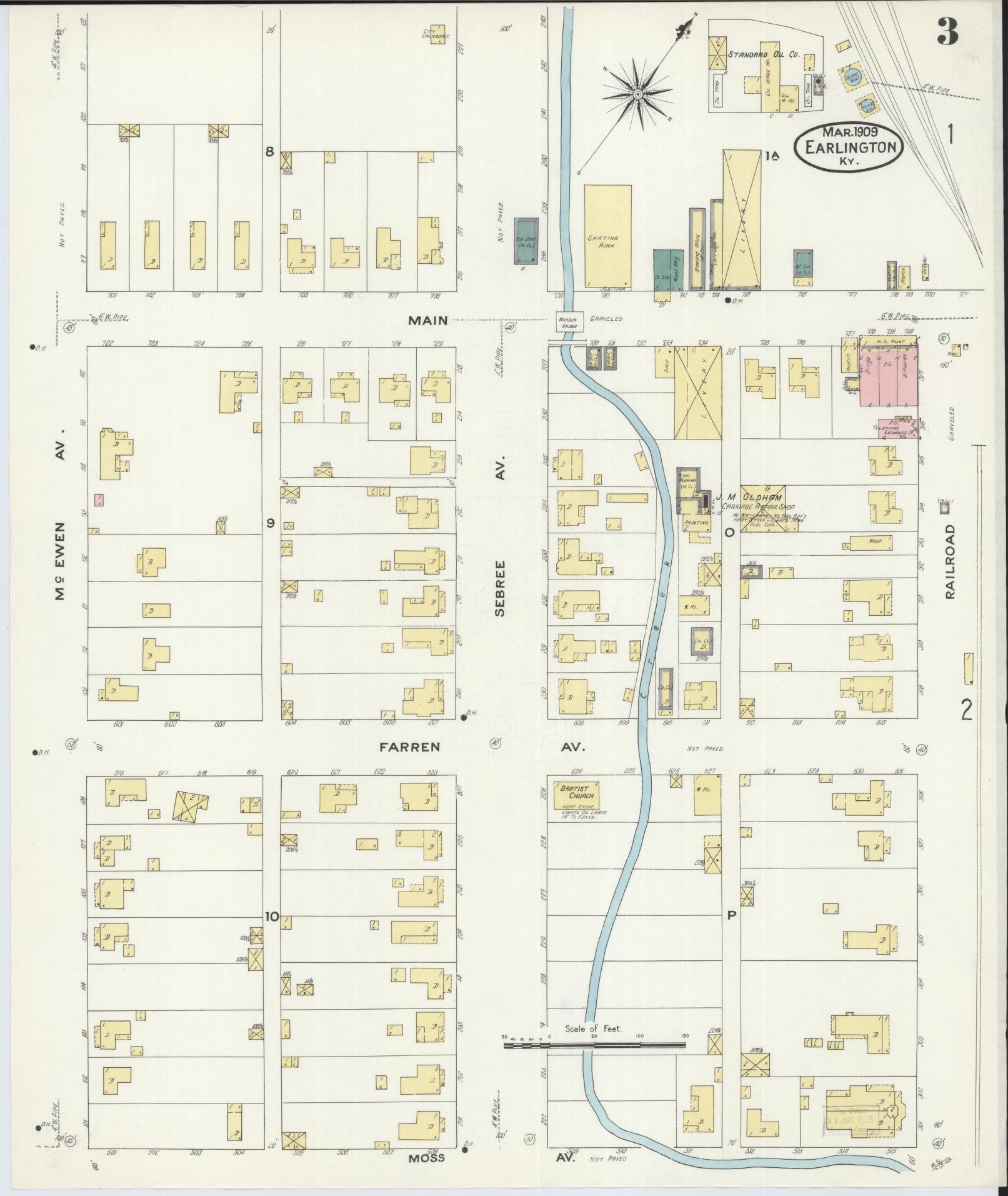 Sanborn Fire Insurance Map from Earlington, Hopkins County, Kentucky (1909), Sheet #0003 - Historic Sanborn Fire Insurance Map Print, vintage old map wall art, antique decor, genealogy gift, Kentucky Kentucky map