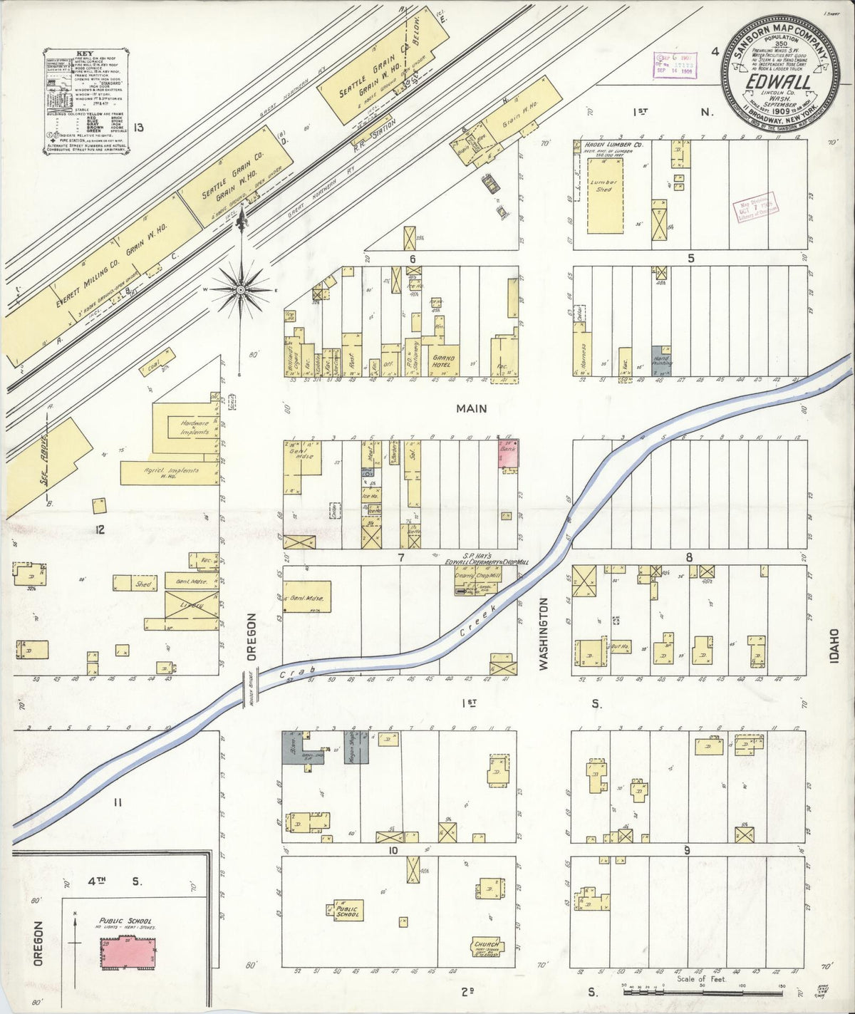 Sanborn Fire Insurance Map from Edwall, Lincoln County, Washington (1909), Sheet #0001 - Historic Sanborn Fire Insurance Map Print, vintage old map wall art, antique decor, genealogy gift, Washington Washington map