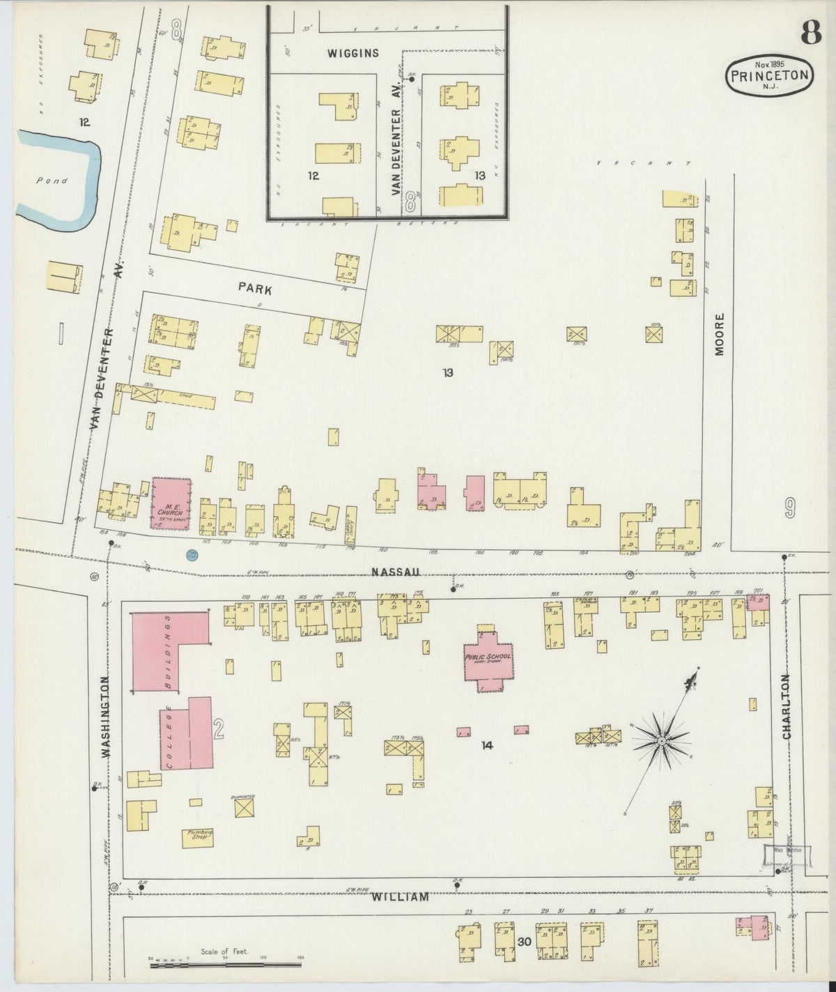 Sanborn Fire Insurance Map from Princeton, Mercer County, New Jersey (1895), Sheet #0008 - Complete Map Set gallery image, historic Sanborn map, vintage wall art, New Jersey New Jersey