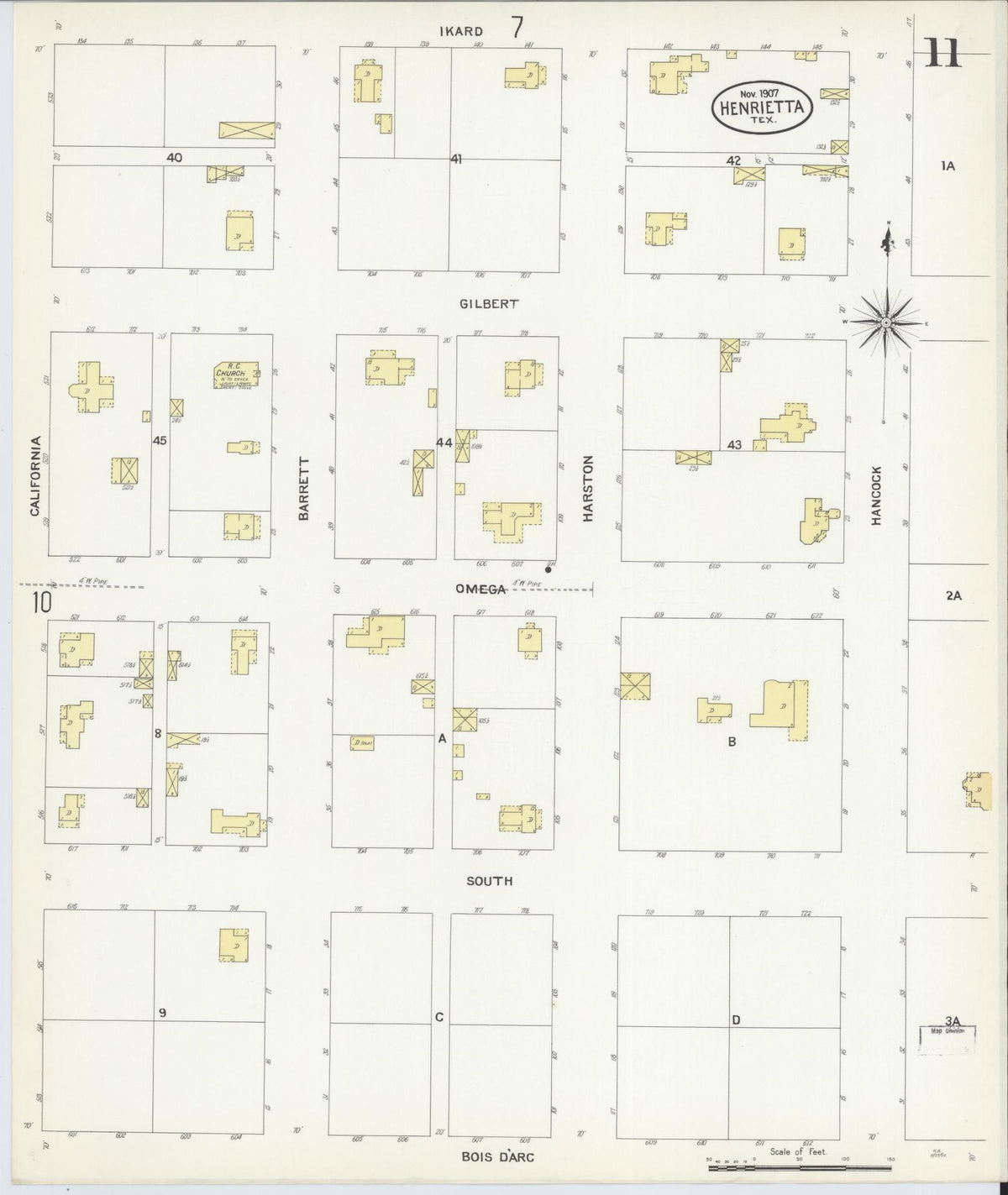 Sanborn Fire Insurance Map from Henrietta, Clay County, Texas (1907), Sheet #0011 - Historic Sanborn Fire Insurance Map Print, vintage old map wall art, antique decor, genealogy gift, Texas Texas map
