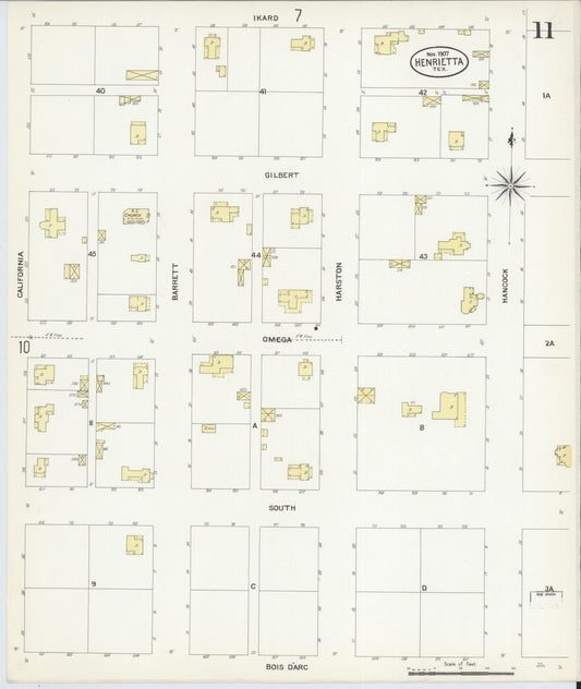 Sanborn Fire Insurance Map from Henrietta, Clay County, Texas (1907), Sheet #0011 - Historic Sanborn Fire Insurance Map Print, vintage old map wall art, antique decor, genealogy gift, Texas Texas map