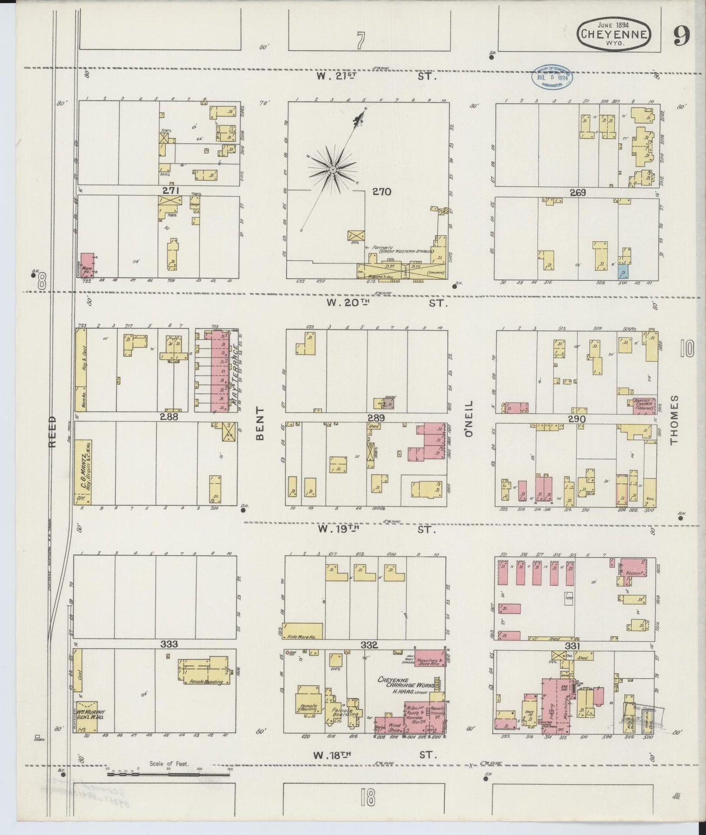 Sanborn Fire Insurance Map from Cheyenne, Laramie County, Wyoming (1894), Sheet #0009 - Complete Map Set gallery image, historic Sanborn map, vintage wall art, Wyoming Wyoming