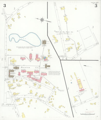 Sanborn Fire Insurance Map from Norton, Bristol County, Massachusetts (1937), Sheet #0003 - Historic Sanborn Fire Insurance Map Print, vintage old map wall art, antique decor, genealogy gift, Massachusetts Massachusetts map