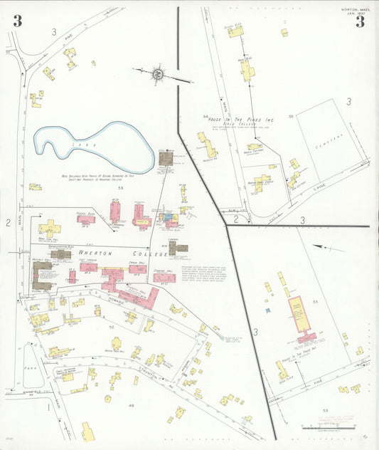 Sanborn Fire Insurance Map from Norton, Bristol County, Massachusetts (1937), Sheet #0003 - Historic Sanborn Fire Insurance Map Print, vintage old map wall art, antique decor, genealogy gift, Massachusetts Massachusetts map